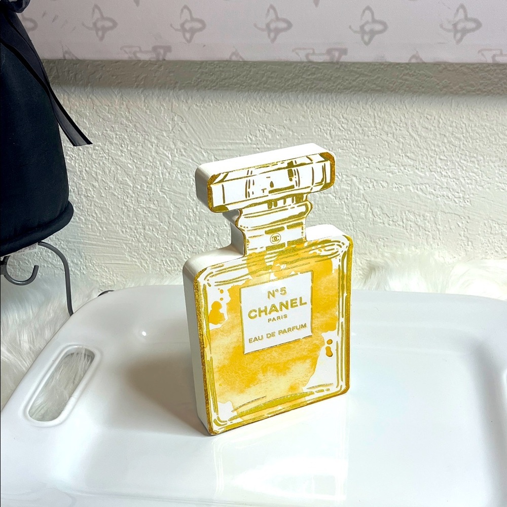 Source Unknown Yellow and White Perfume Bottle Accent